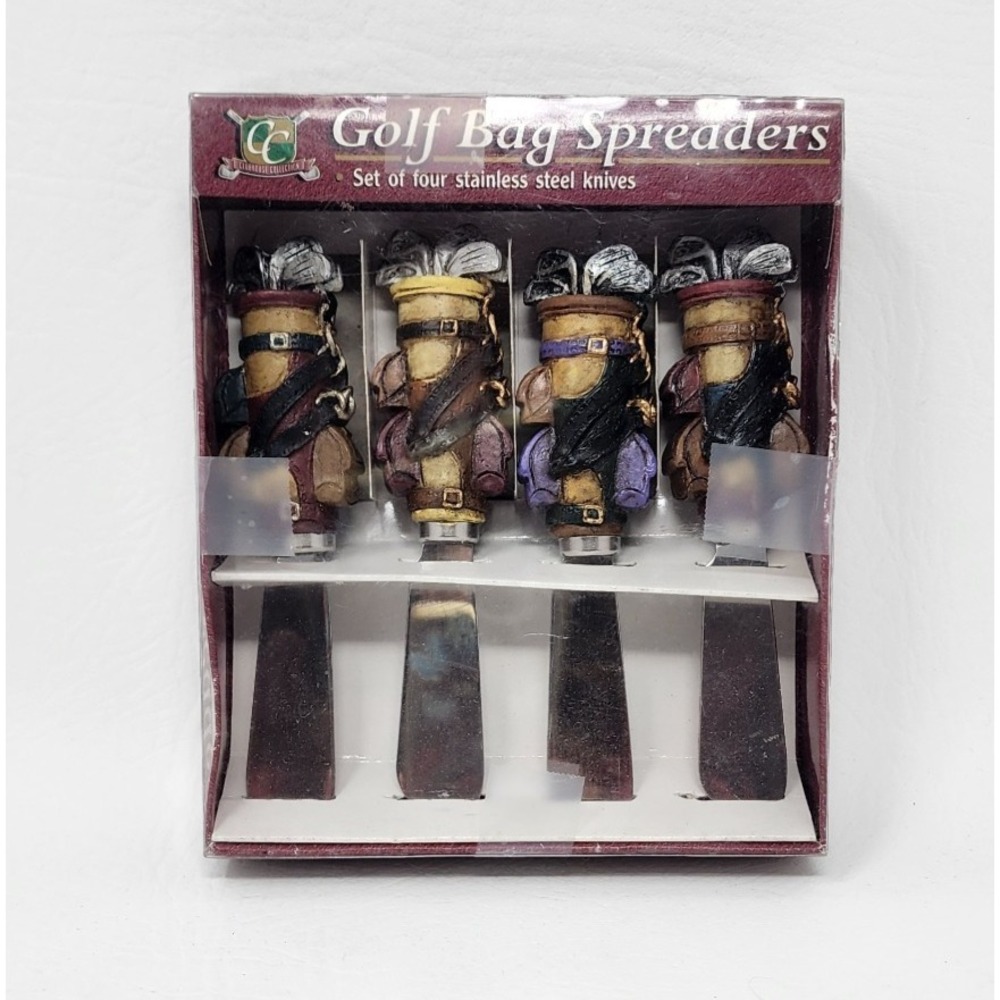 Set 4 Clubhouse Collection Golf Bag Stainless Steel Cheese Butter Spreaders NIB